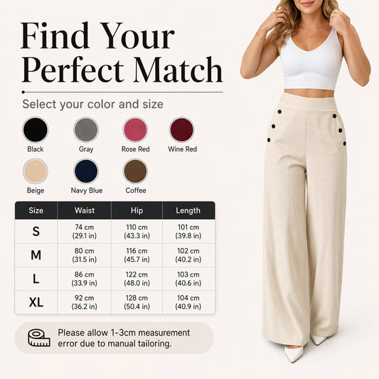 Trending Now⭐👖✨ High-Waisted Wide-Leg Pants with Side Buttons – Flattering Silhouette & Unique Detail for Effortless Style