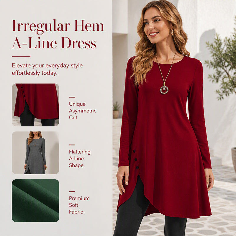 Women's Solid Color Long Sleeve Asymmetrical Dress