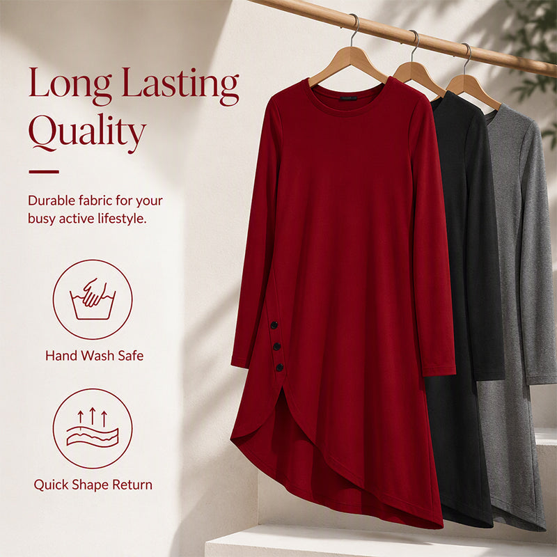 Women's Solid Color Long Sleeve Asymmetrical Dress