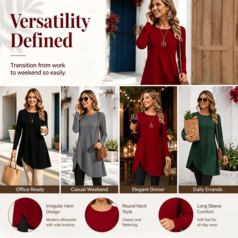 Women's Solid Color Long Sleeve Asymmetrical Dress