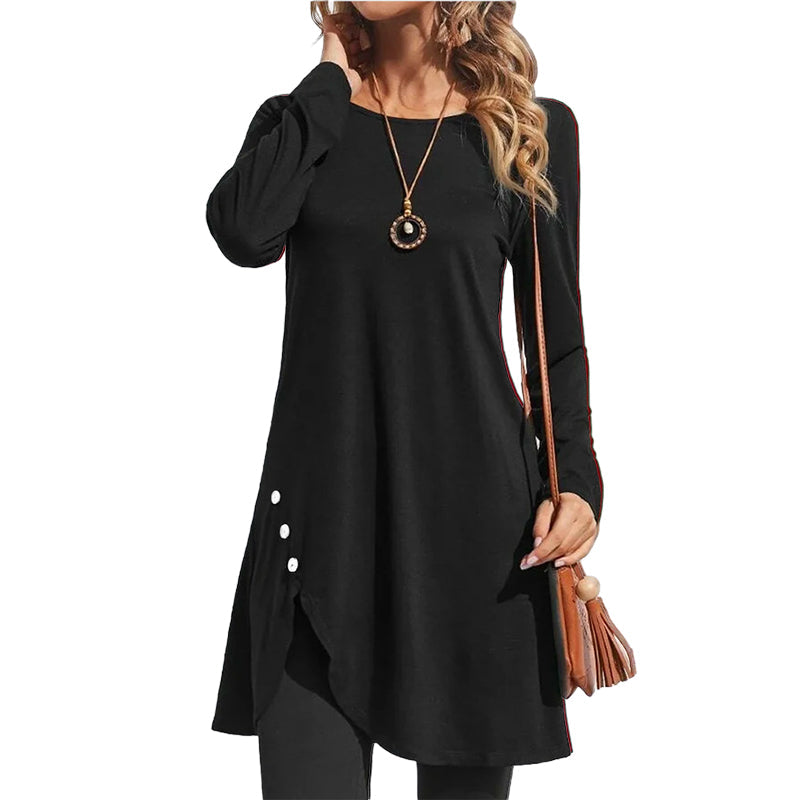 Women's Solid Color Long Sleeve Asymmetrical Dress
