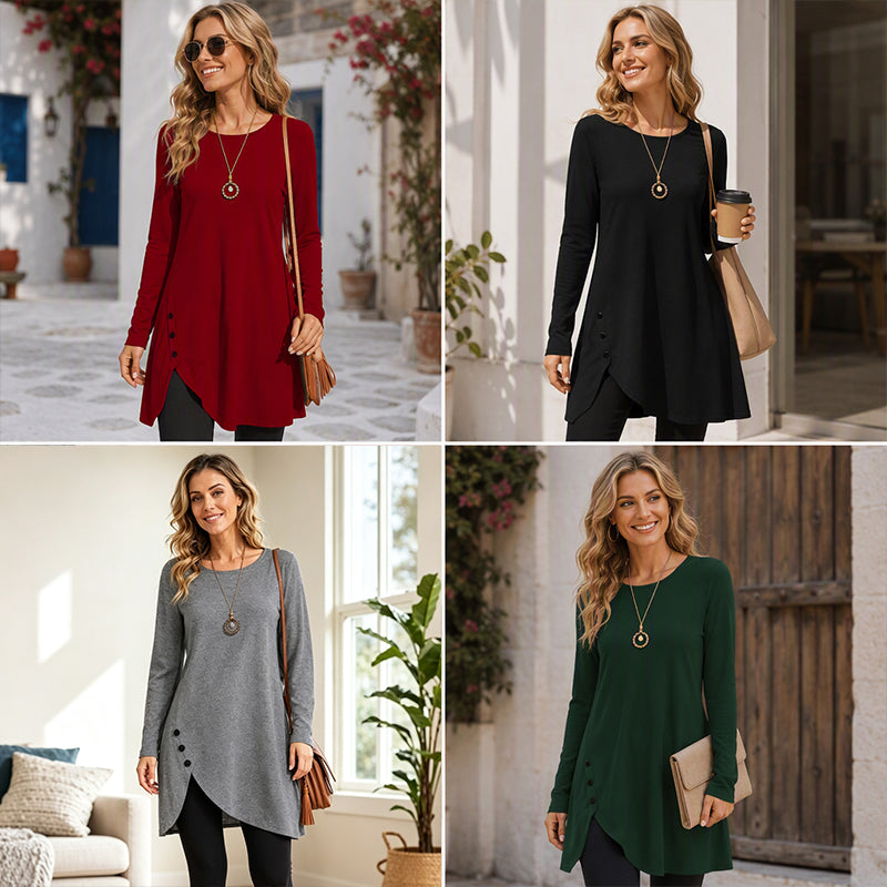 Women's Solid Color Long Sleeve Asymmetrical Dress