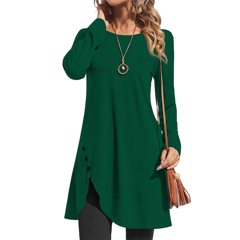 Women's Solid Color Long Sleeve Asymmetrical Dress