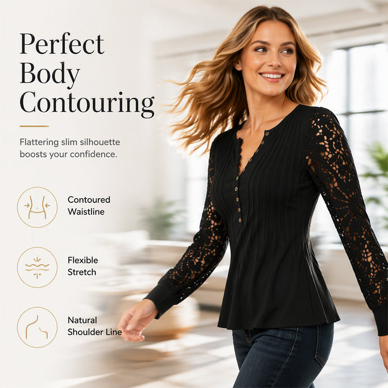 ⌛Limited-Time Offer-Women's Casual Lace Long-Sleeved V-Neck Top