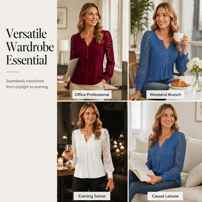 ⌛Limited-Time Offer-Women's Casual Lace Long-Sleeved V-Neck Top
