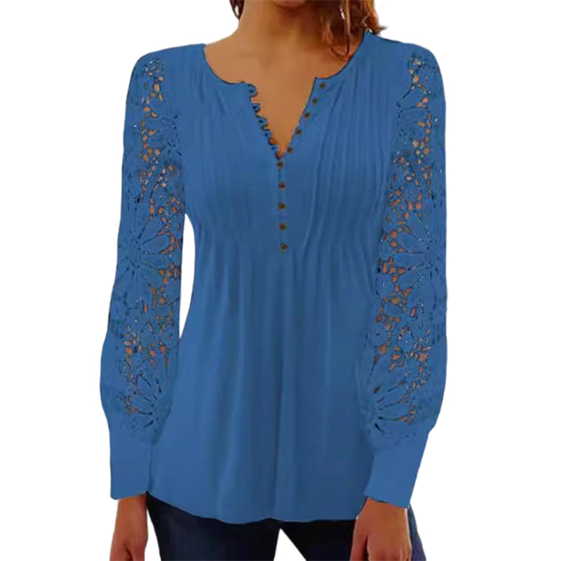 ⌛Limited-Time Offer-Women's Casual Lace Long-Sleeved V-Neck Top