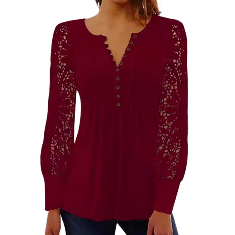 ⌛Limited-Time Offer-Women's Casual Lace Long-Sleeved V-Neck Top