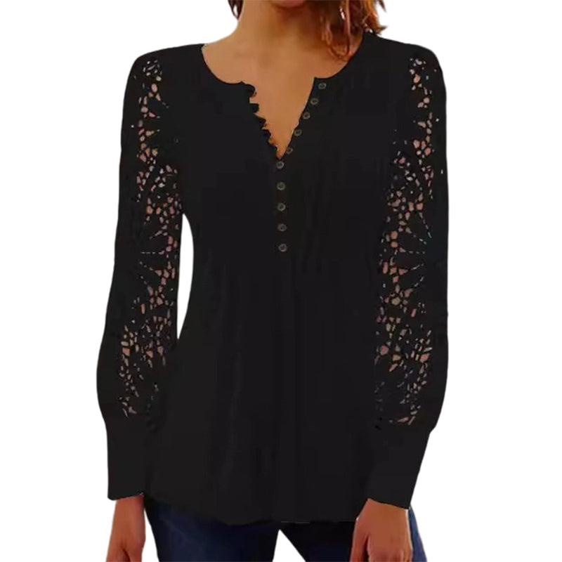 ⌛Limited-Time Offer-Women's Casual Lace Long-Sleeved V-Neck Top