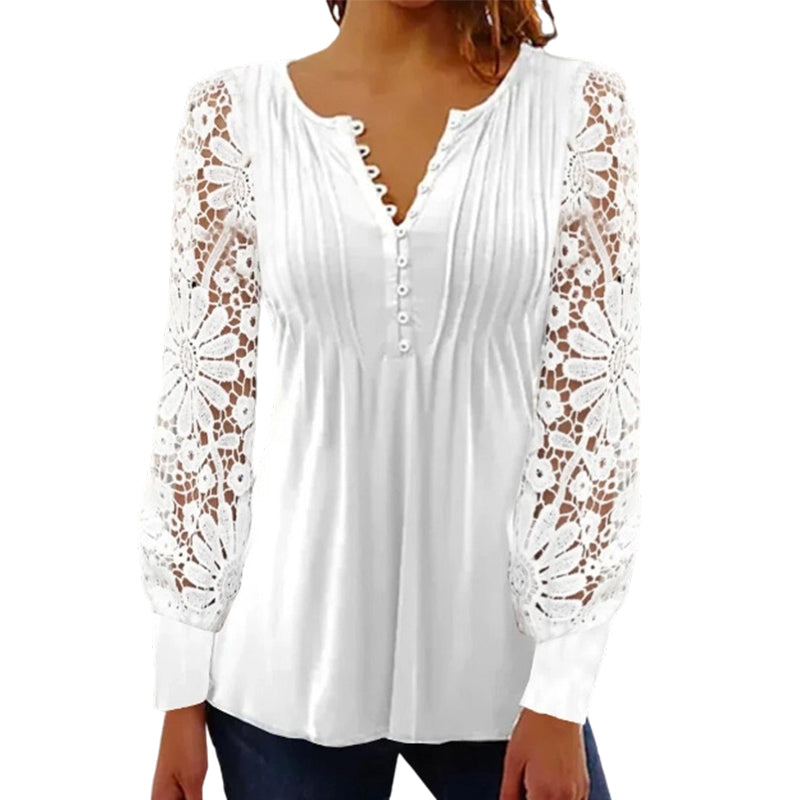 ⌛Limited-Time Offer-Women's Casual Lace Long-Sleeved V-Neck Top