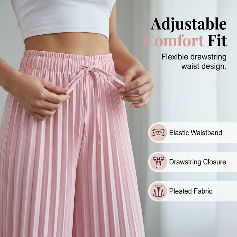 Pleated Wide-Leg Pants with Drawstring Waist