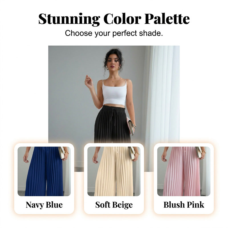 Pleated Wide-Leg Pants with Drawstring Waist