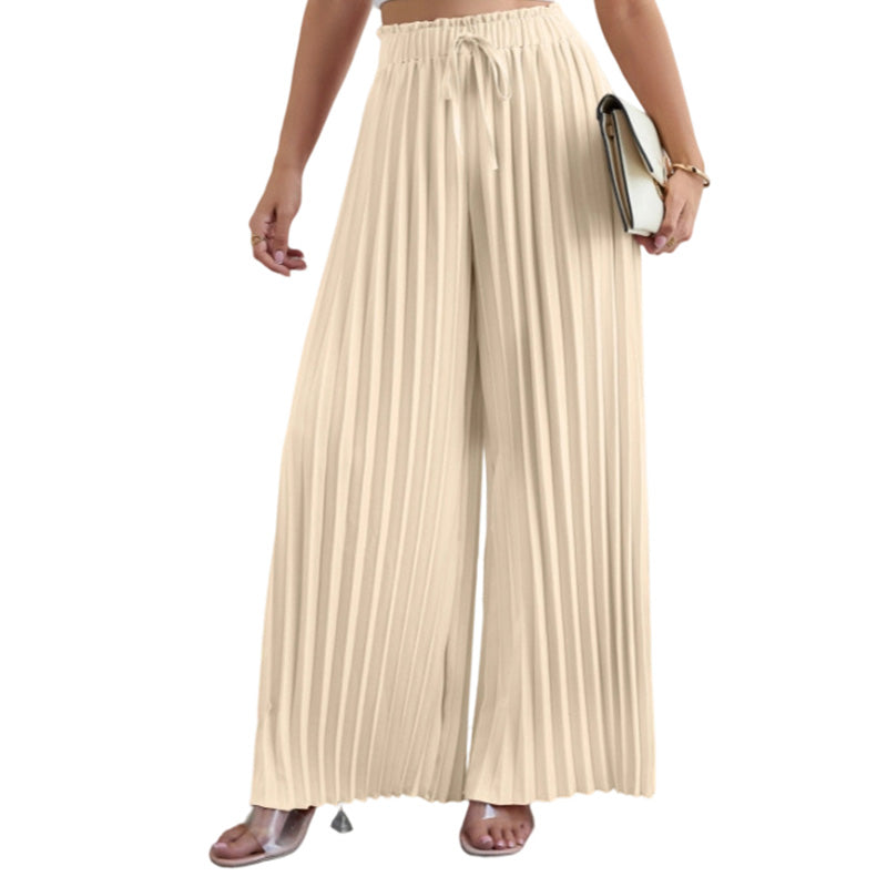 Pleated Wide-Leg Pants with Drawstring Waist