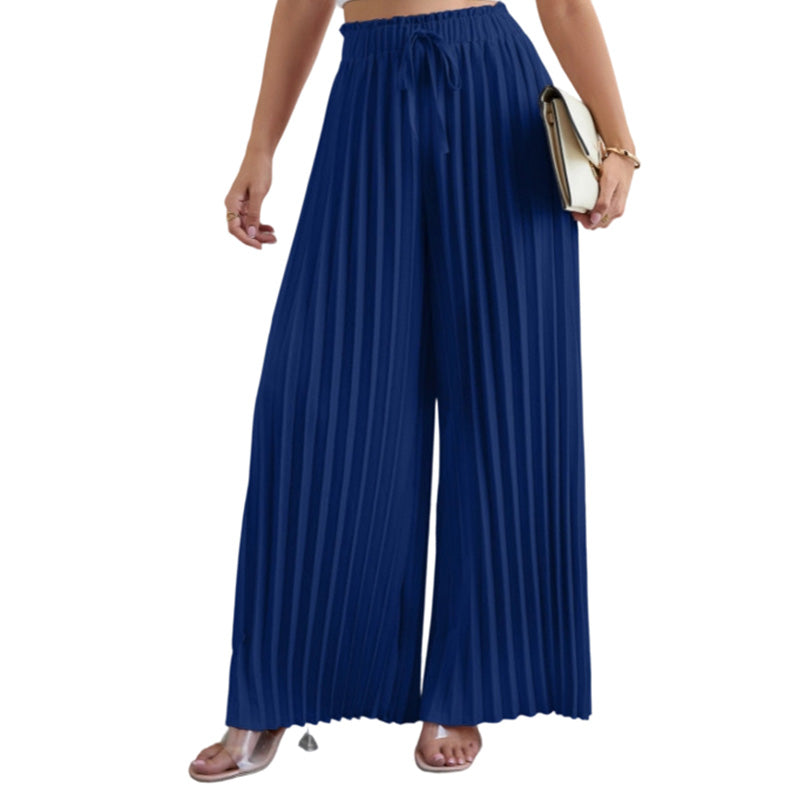 Pleated Wide-Leg Pants with Drawstring Waist