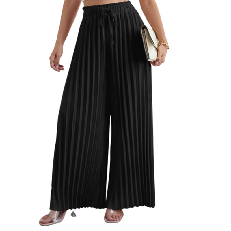 Pleated Wide-Leg Pants with Drawstring Waist