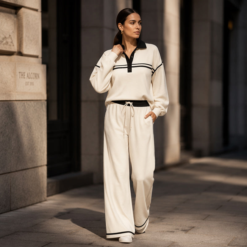 ⌛Limited-Time Offer-Women's Stripe Patchwork Sweatshirt & Wide-Leg Pants Set