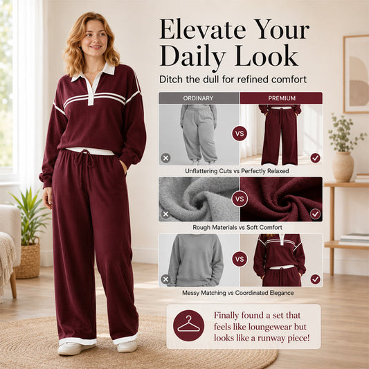 ⌛Limited-Time Offer-Women's Stripe Patchwork Sweatshirt & Wide-Leg Pants Set