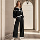 ⌛Limited-Time Offer-Women's Stripe Patchwork Sweatshirt & Wide-Leg Pants Set
