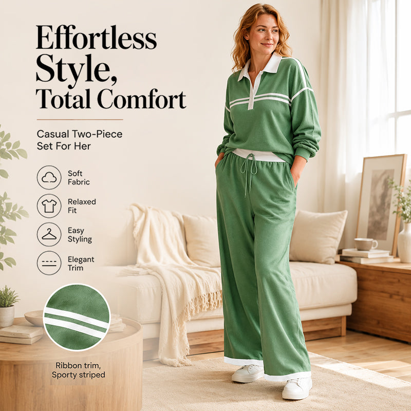 ⌛Limited-Time Offer-Women's Stripe Patchwork Sweatshirt & Wide-Leg Pants Set