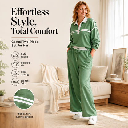 ⌛Limited-Time Offer-Women's Stripe Patchwork Sweatshirt & Wide-Leg Pants Set