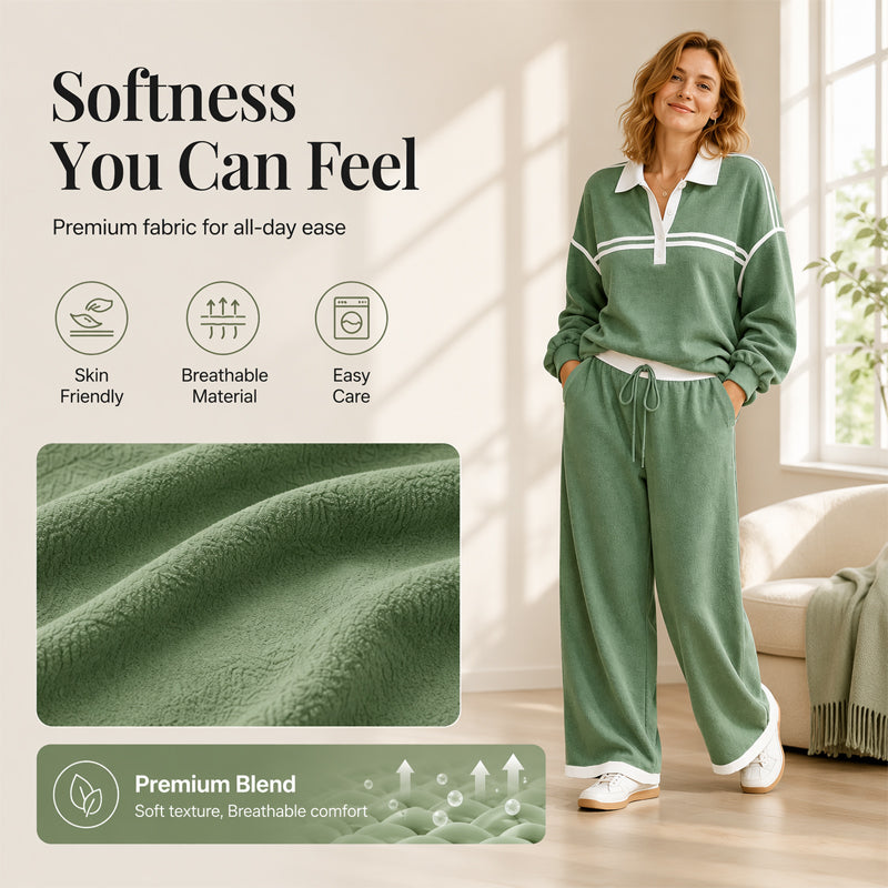 ⌛Limited-Time Offer-Women's Stripe Patchwork Sweatshirt & Wide-Leg Pants Set