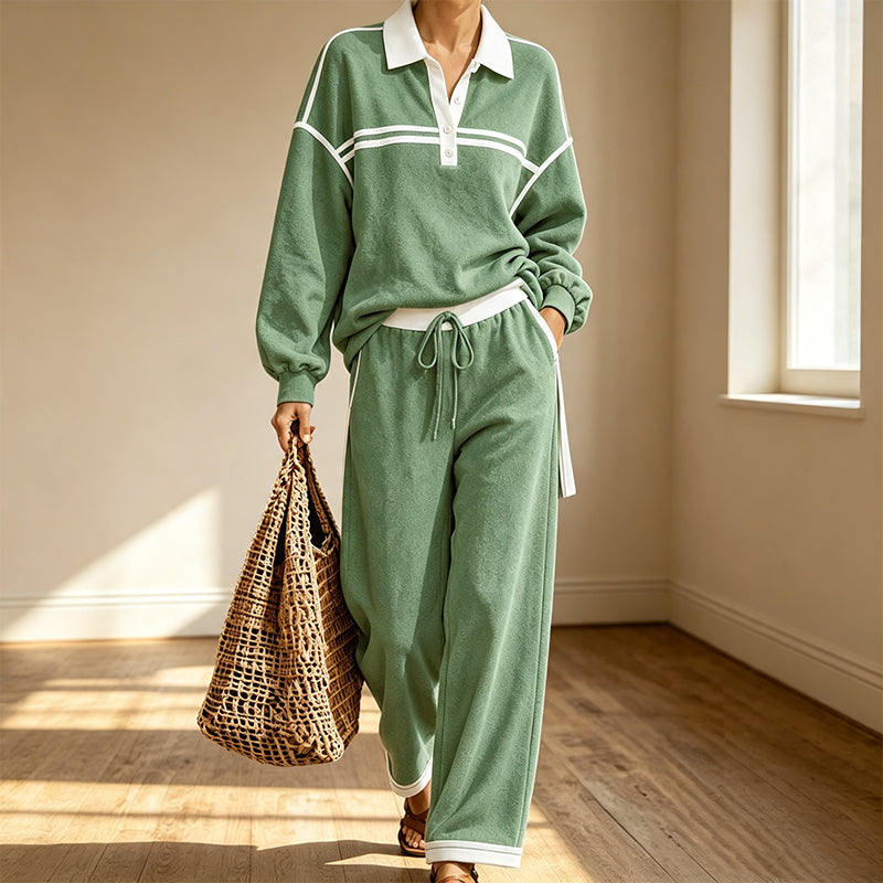 ⌛Limited-Time Offer-Women's Stripe Patchwork Sweatshirt & Wide-Leg Pants Set