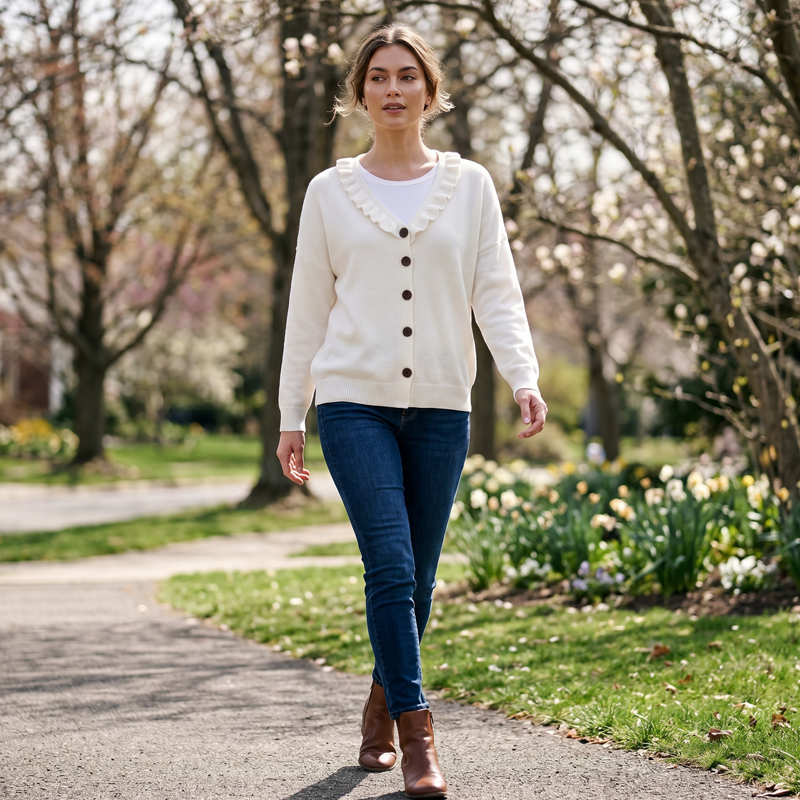 Women's Ruffle Collar Knit Cardigan