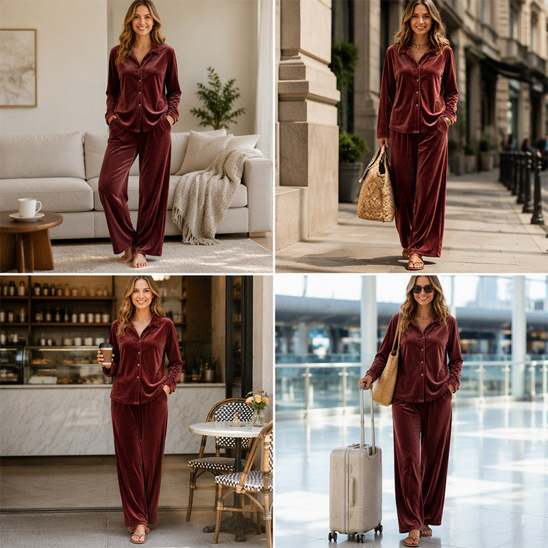 Women’s Casual Velvet 2-Piece Lounge Set