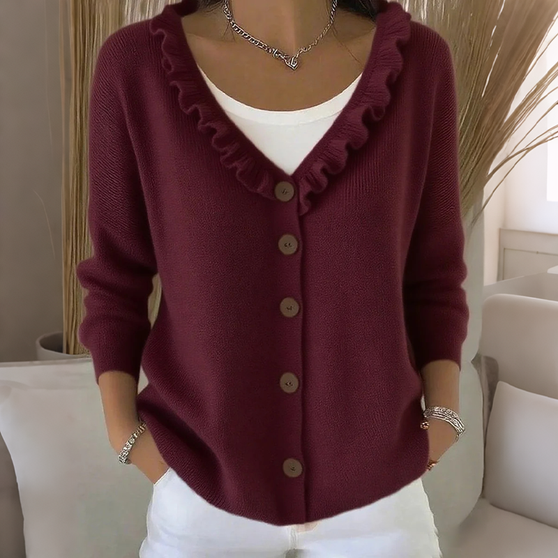 Women's Ruffle Collar Knit Cardigan