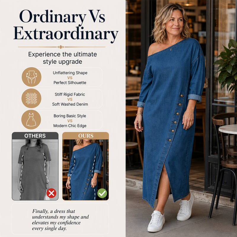 ✨🛍️Fresh Drop - Denim Off-Shoulder Dress – Relaxed Fit & Trendy Cut
