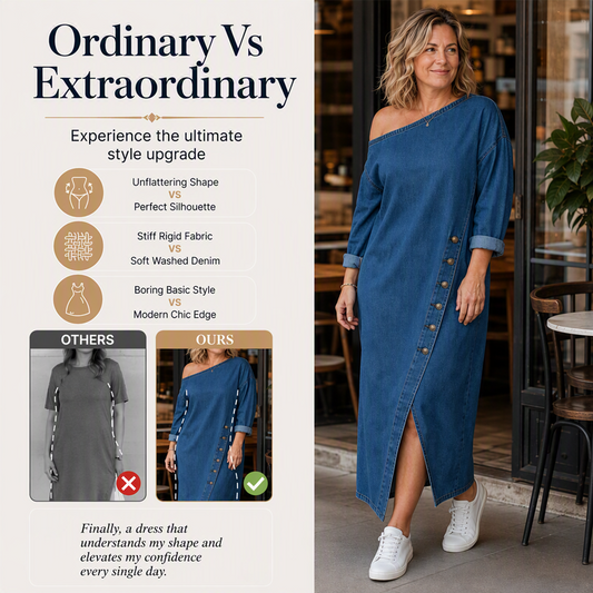 ✨🛍️Fresh Drop - Denim Off-Shoulder Dress – Relaxed Fit & Trendy Cut