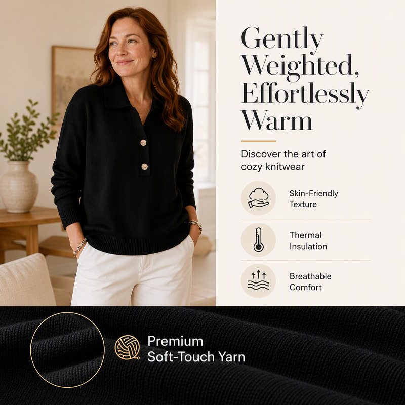 Women's Elegant Lapel Collar Knit Sweater