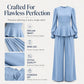 Women's Elegant Puff Sleeve Top & Wide-Leg Pants Set