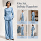 Women's Elegant Puff Sleeve Top & Wide-Leg Pants Set