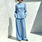 Women's Elegant Puff Sleeve Top & Wide-Leg Pants Set