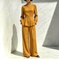 Women's Elegant Puff Sleeve Top & Wide-Leg Pants Set