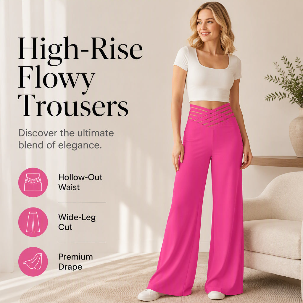 ✨🛍️Fresh Drop - High-Waisted Flowy Pants with Cutout Detail – Premium Texture & Versatile Style from Day to Night
