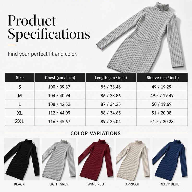 Women's Ribbed Turtleneck Long Sleeve Sweater Dress