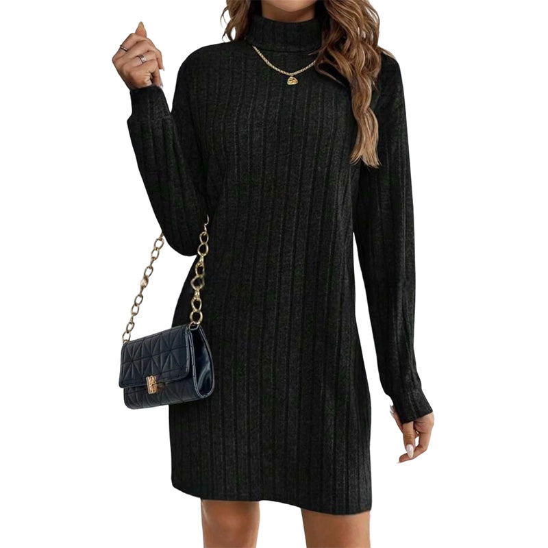 Women's Ribbed Turtleneck Long Sleeve Sweater Dress