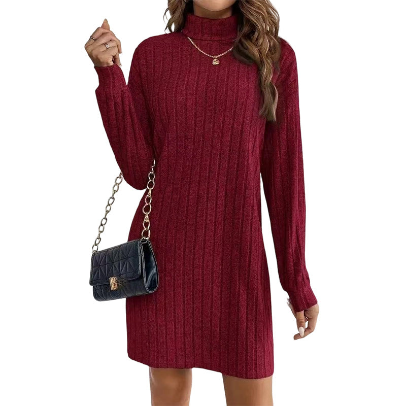 Women's Ribbed Turtleneck Long Sleeve Sweater Dress