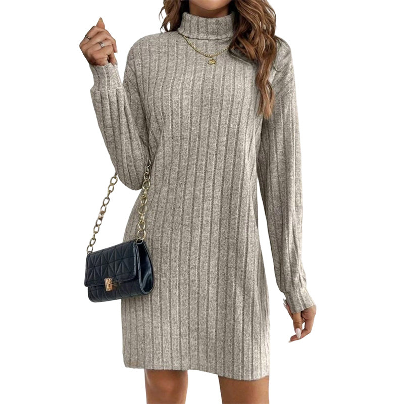 Women's Ribbed Turtleneck Long Sleeve Sweater Dress