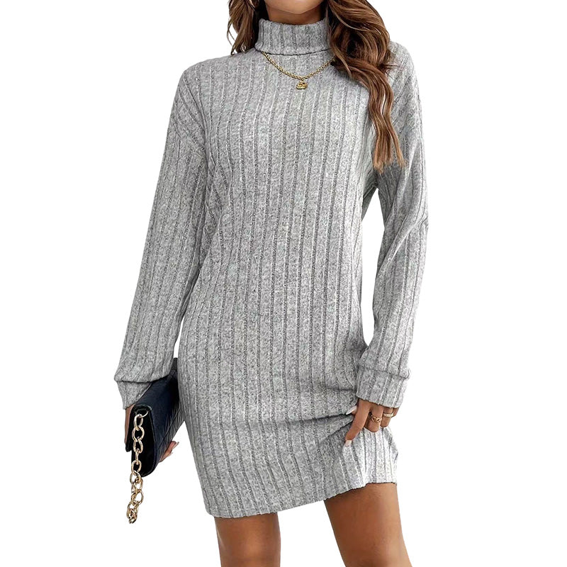 Women's Ribbed Turtleneck Long Sleeve Sweater Dress