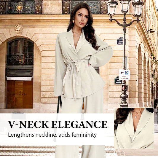 ✨50% OFF!Women’s Elegant V-Neck Top & Wide-Leg Pants 2-Piece Set