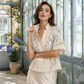 Women's Floral Print Ruffled V-Neck Top