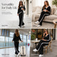 Women's Two-Piece Casual Set V-Neck Long Sleeve Top and Wide Leg Striped Pants Outfit