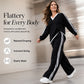 Women's Two-Piece Casual Set V-Neck Long Sleeve Top and Wide Leg Striped Pants Outfit
