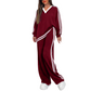 Women's Two-Piece Casual Set V-Neck Long Sleeve Top and Wide Leg Striped Pants Outfit