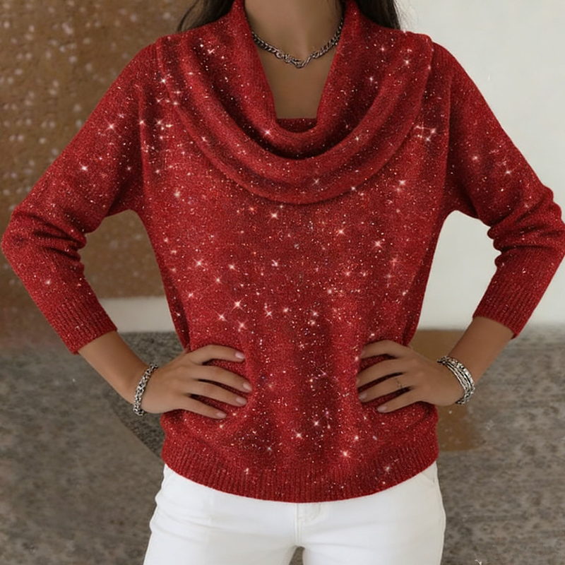 ⌛Limited-time offer-Sparkle Cowl Neck Long Sleeve Top