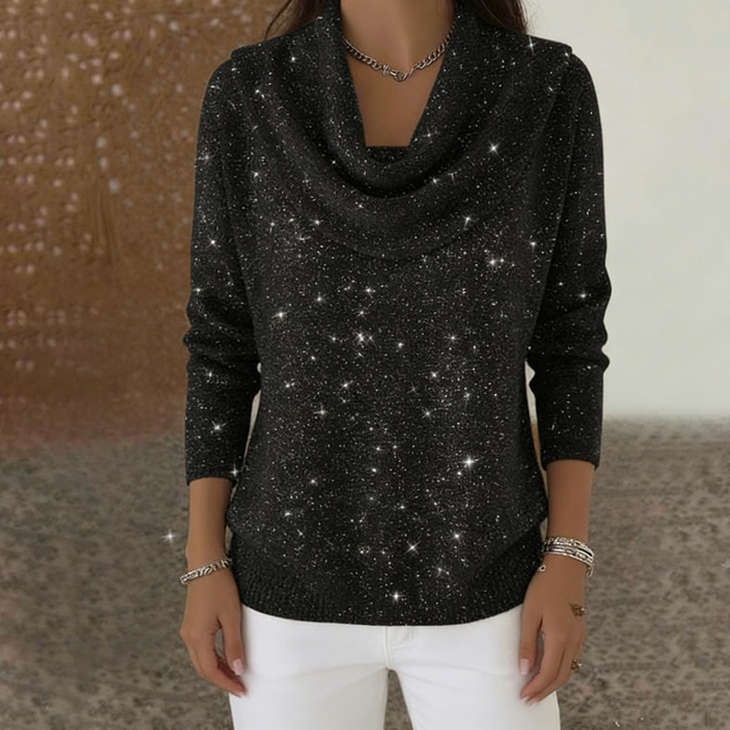 ⌛Limited-time offer-Sparkle Cowl Neck Long Sleeve Top