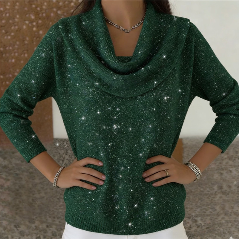 ⌛Limited-time offer-Sparkle Cowl Neck Long Sleeve Top