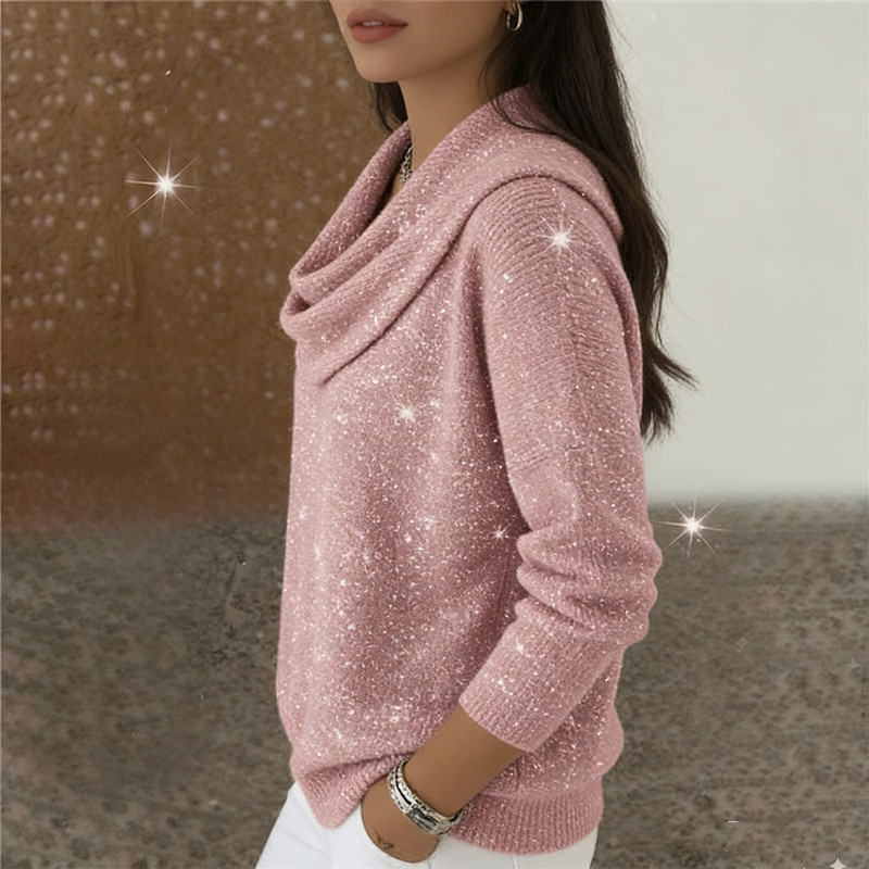 ⌛Limited-time offer-Sparkle Cowl Neck Long Sleeve Top